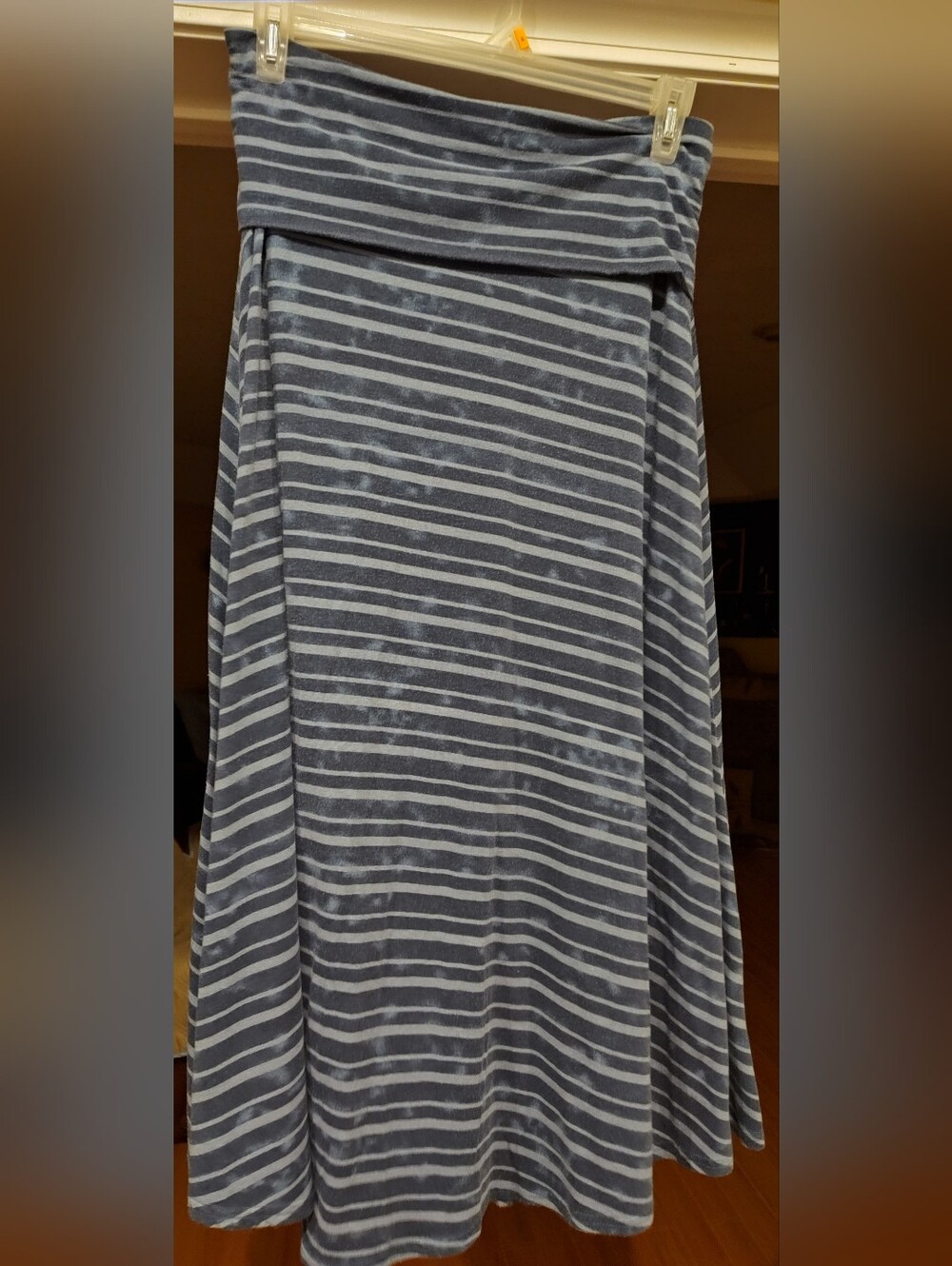 Women’s Blue Striped And Grey Striped Fold-Over Waist Maxi Skirts